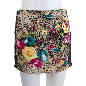 Swool Floral, Animal Print and Lace Mini Skirt